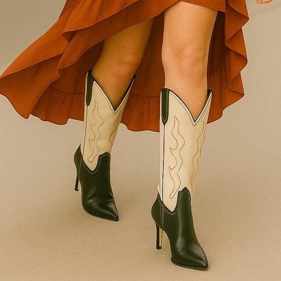 INC Hayleigh Knee-High Cowboy Vegan Boots | Black & Bone Size 6.5M | NWB - Picture 2 of 10